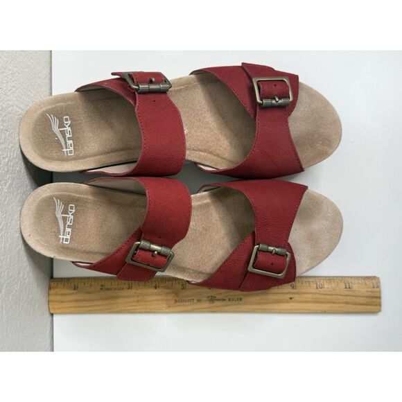 Dansko Selma Leather Red Wedge Platform Shoes 2 Buckled Straps Sandals Size 40 - Picture 14 of 14